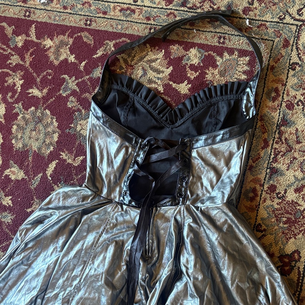 Lip Service Metallic Silver and Black Halter Midi Dress - Picture 3 of 4
